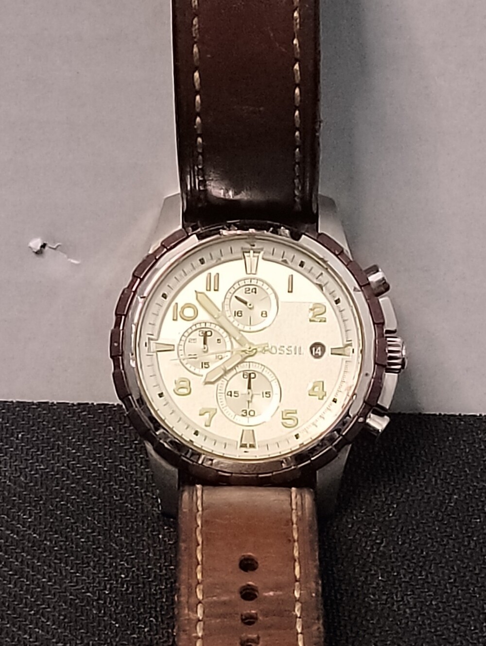 Fossil Chronograph Watch with Cream Dial and Brown Leather Strap FS5453